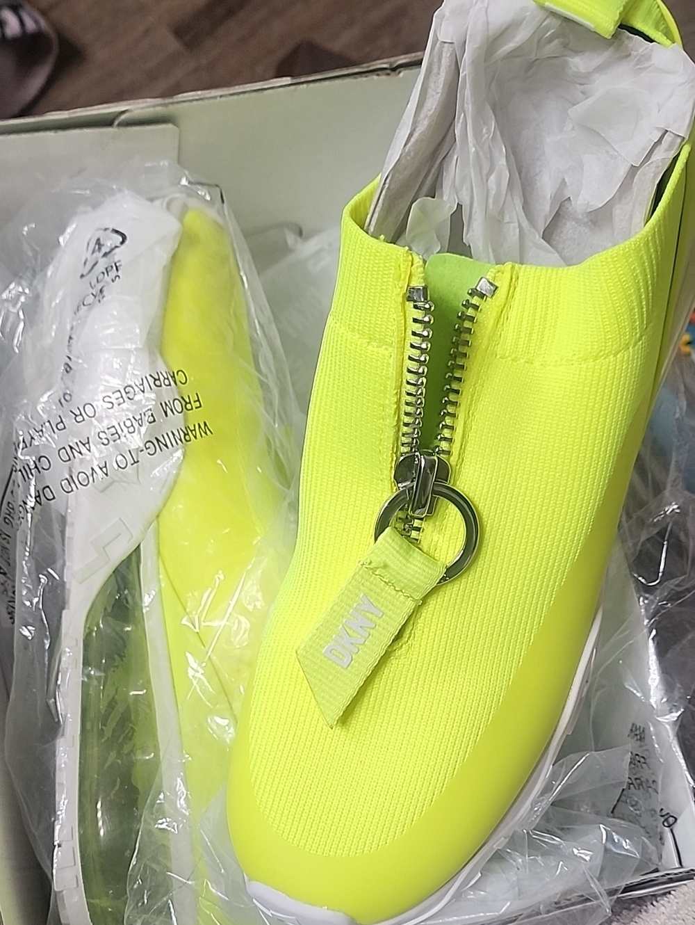 DKNY Neon Yellow Logo Zip Pull Strap